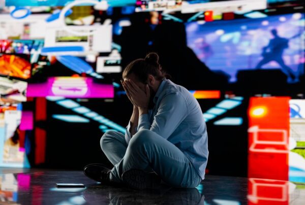 paranoid guy suffers from emotional damage caused by obsessive social media use 482257 126489